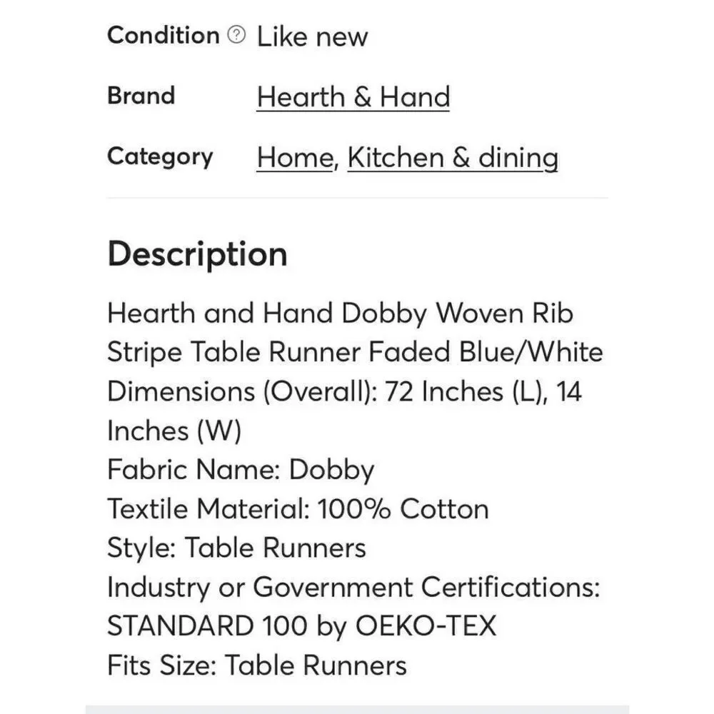 Hearth & Hand™ with Magnolia Blue Stripe Table Runner Dobby Woven Faded Blue New